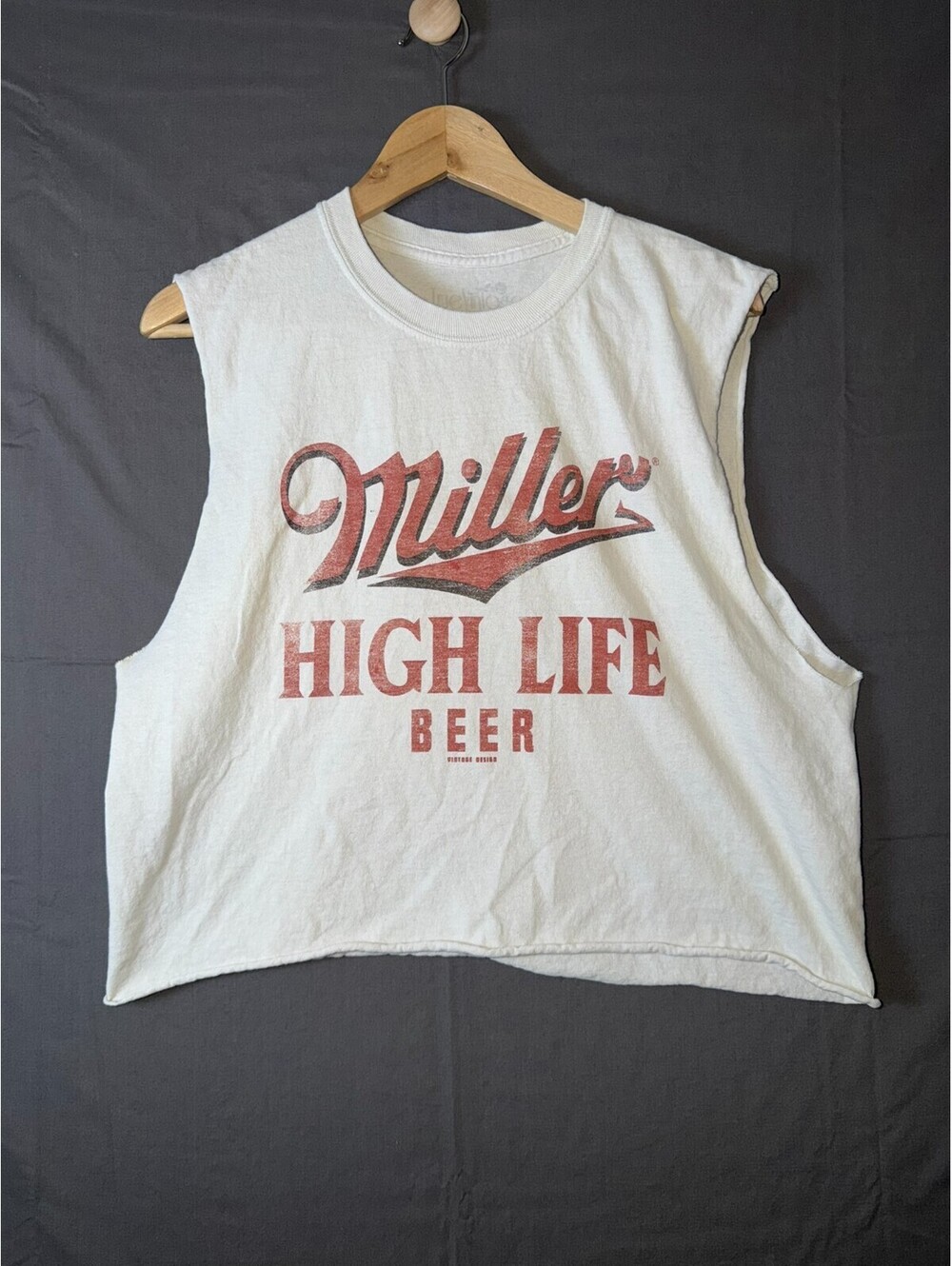 Miller High Life Beer Crop Top Sleeveless Tank White M Vintage Style
